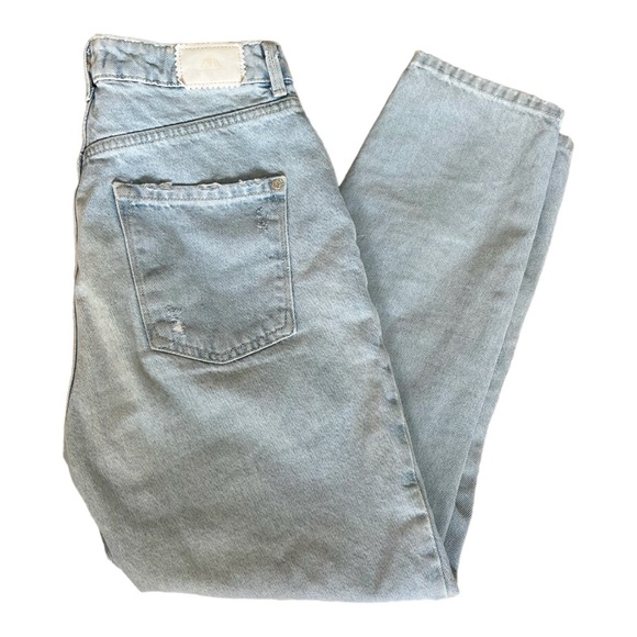 ZARA HIGH WAISTED RIPPED LIGHT BLUE JEANS - Picture 5 of 8